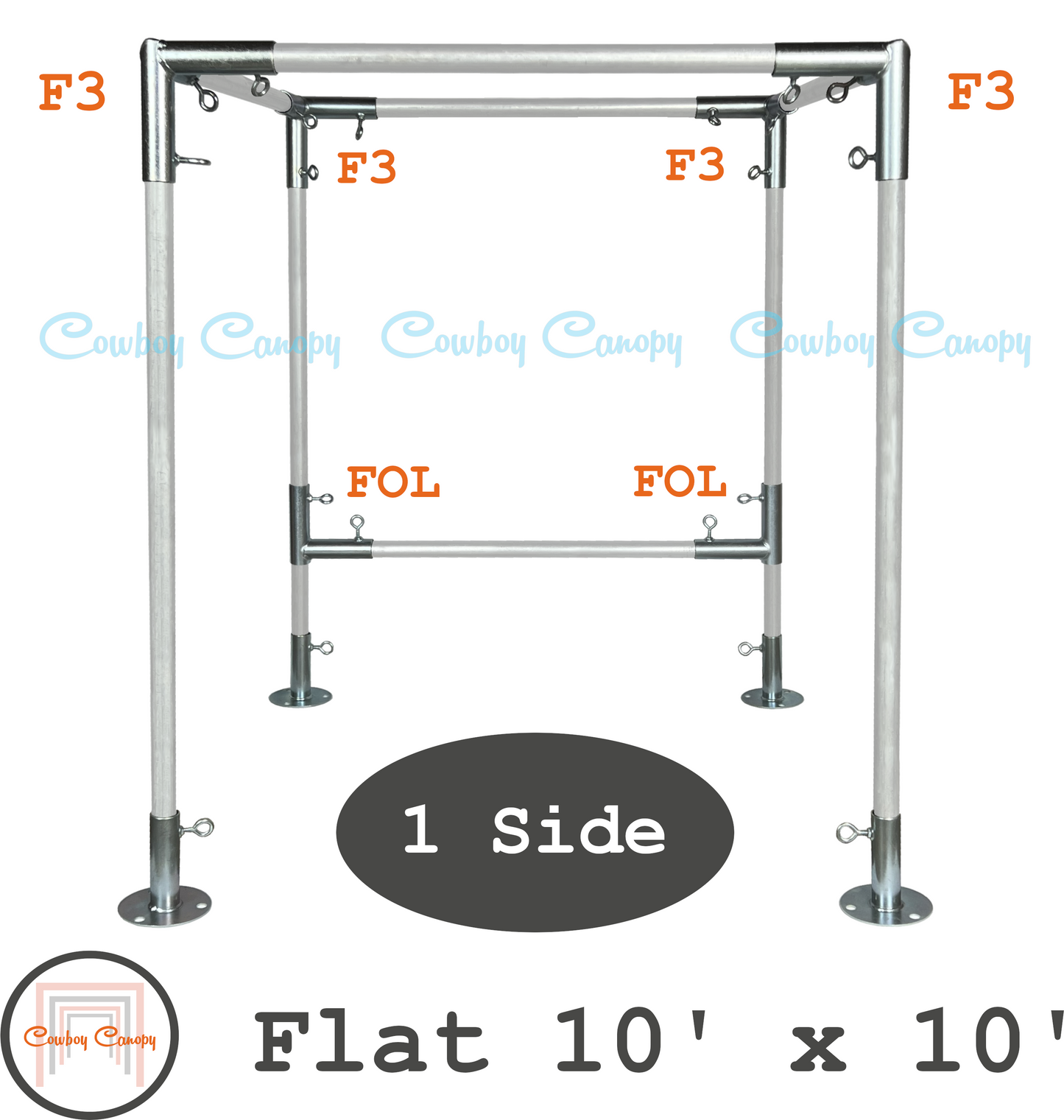 cowboy canopy 10'x10' flat roof canopy fittings kit, 1" EMT electrical metallic conduit fittings, metal canopy parts, 1 side wall
