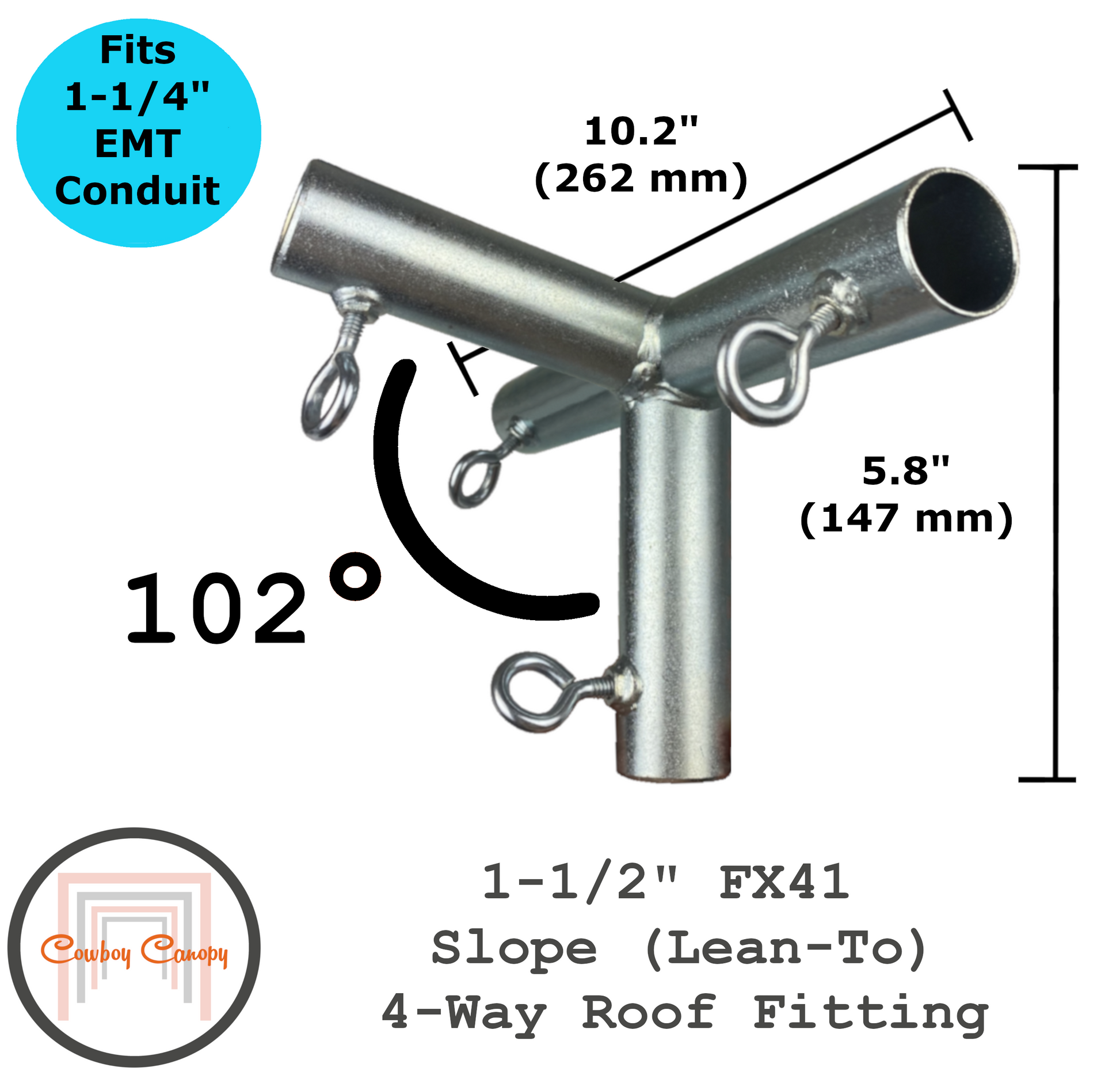 1-1/2" FX41 metal emt conduit canopy fitting low peak slope lean-to 4-way corner roof fitting cowboy canopy