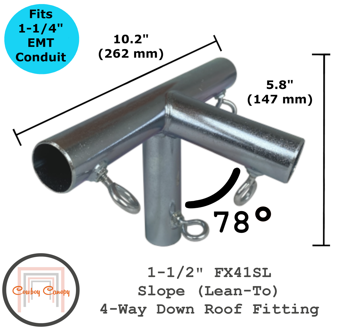 1-1/2" FX41SL metal emt conduit canopy fitting low peak slope lean-to 4-way corner roof fitting cowboy canopy