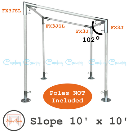 10'x10' Slope Lean-To canopy kit, metal EMT conduit 1-1/2" canopy fittings, DIY carport greenhouse temporary shelter cowboy canopy