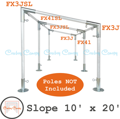 10'x20' Slope Lean-To canopy kit, metal EMT conduit 1-1/2" canopy fittings, DIY carport greenhouse temporary shelter cowboy canopy