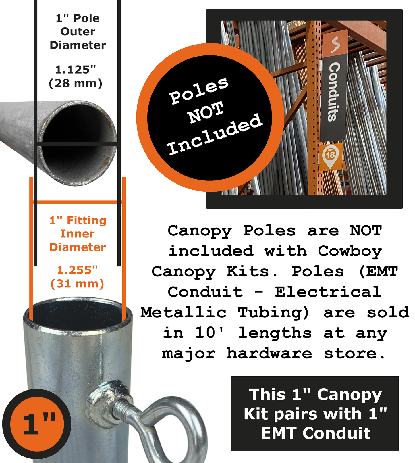 20' Wide Low Peak with Center Legs Canopy Kits (1")