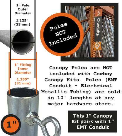 20' Wide Low Peak with Center Legs Canopy Kits (1")