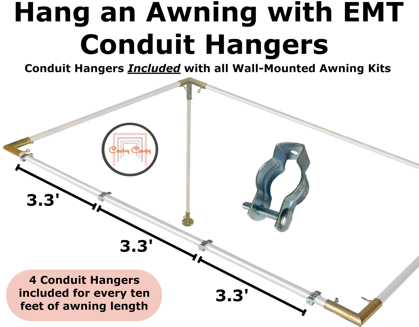 10' Wide Wall-Mounted Flat Awning (3/4")