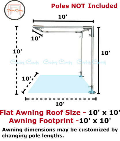 10' Wide Wall-Mounted Flat Awning (3/4")
