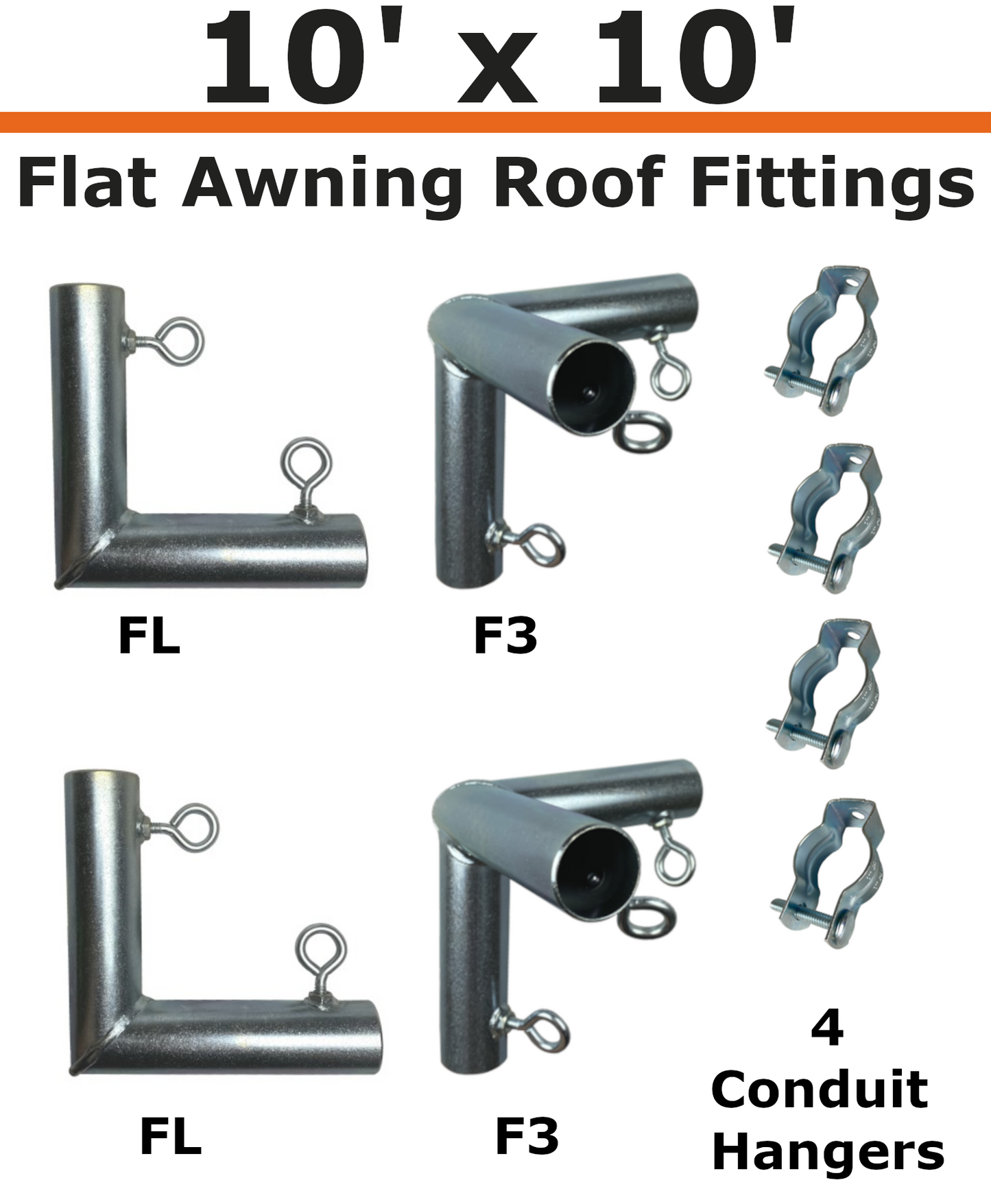 10' Wide Wall-Mounted Flat Awning (3/4")