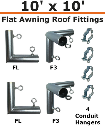 10' Wide Wall-Mounted Flat Awning (3/4")