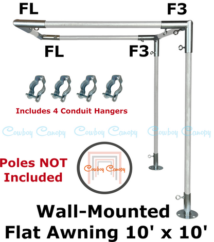10' Wide Wall-Mounted Flat Awning (3/4")