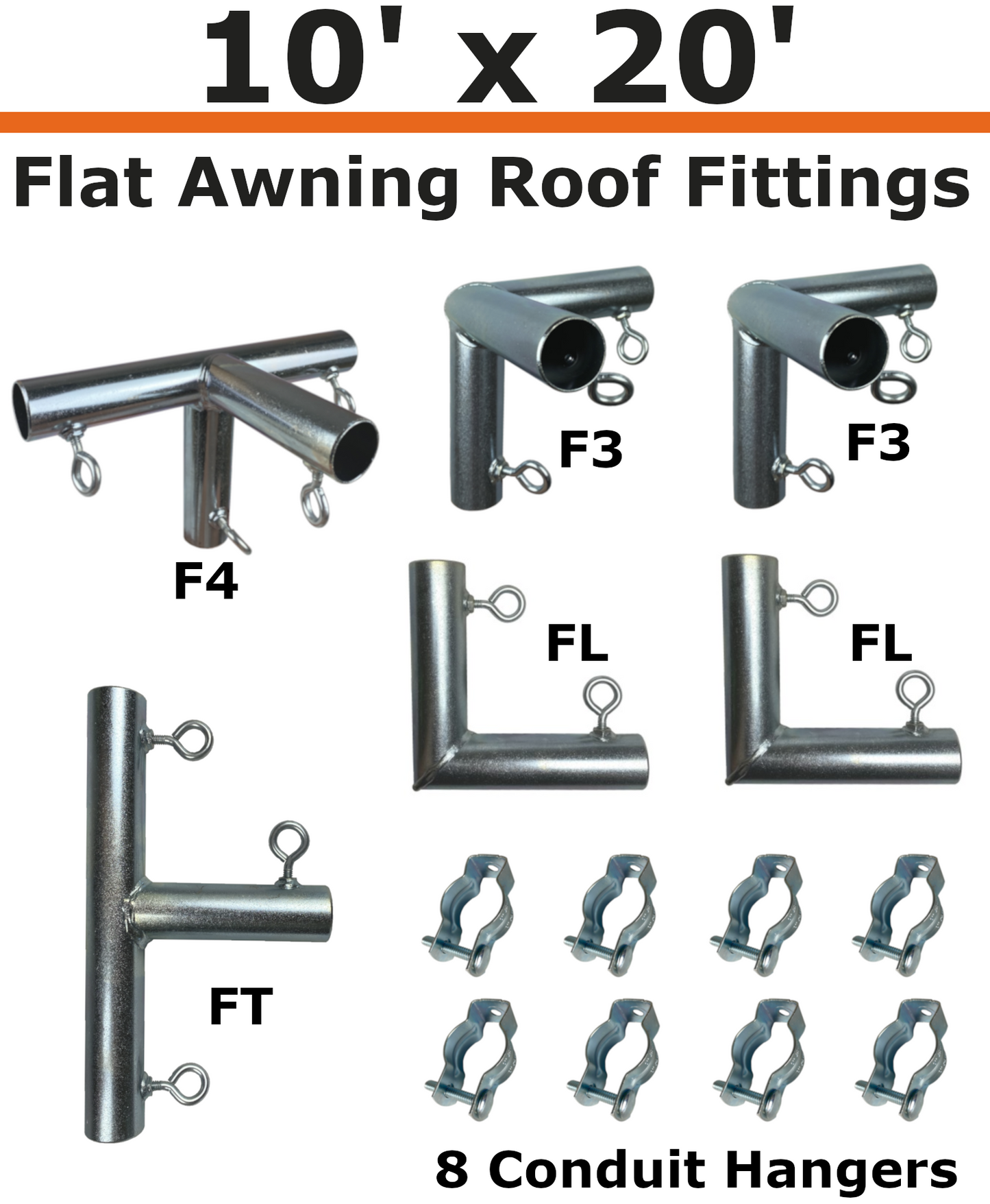 10' Wide Wall-Mounted Flat Awning (3/4")