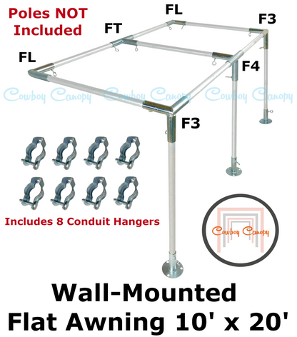 10' Wide Wall-Mounted Flat Awning (3/4")