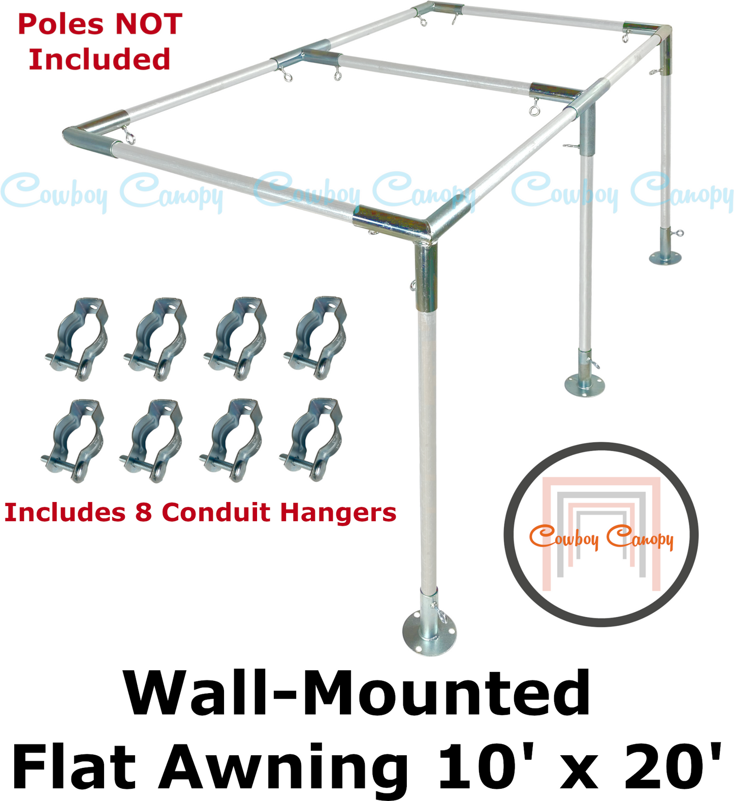 10' Wide Wall-Mounted Flat Awning (3/4")