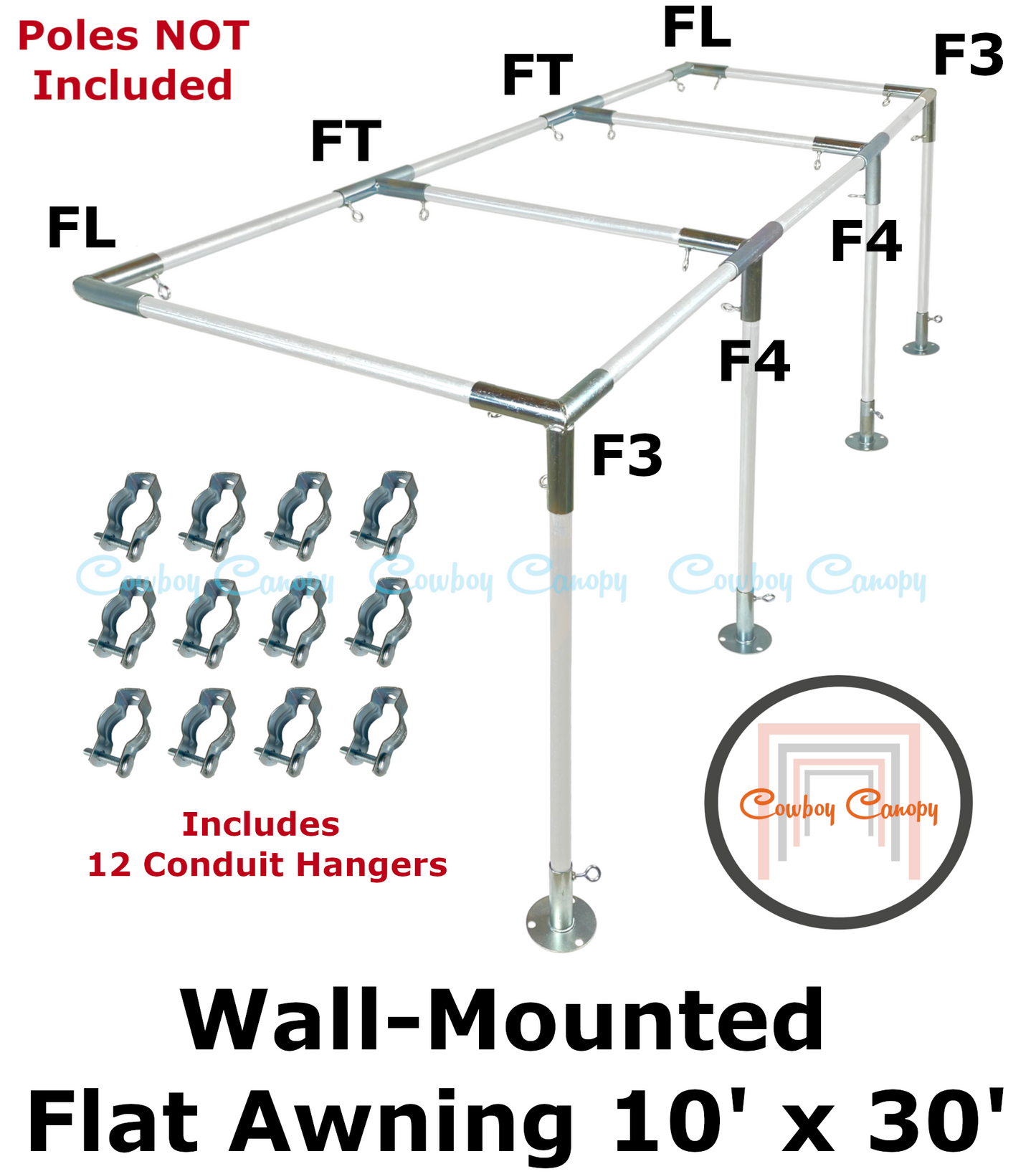10' Wide Wall-Mounted Flat Awning (3/4")