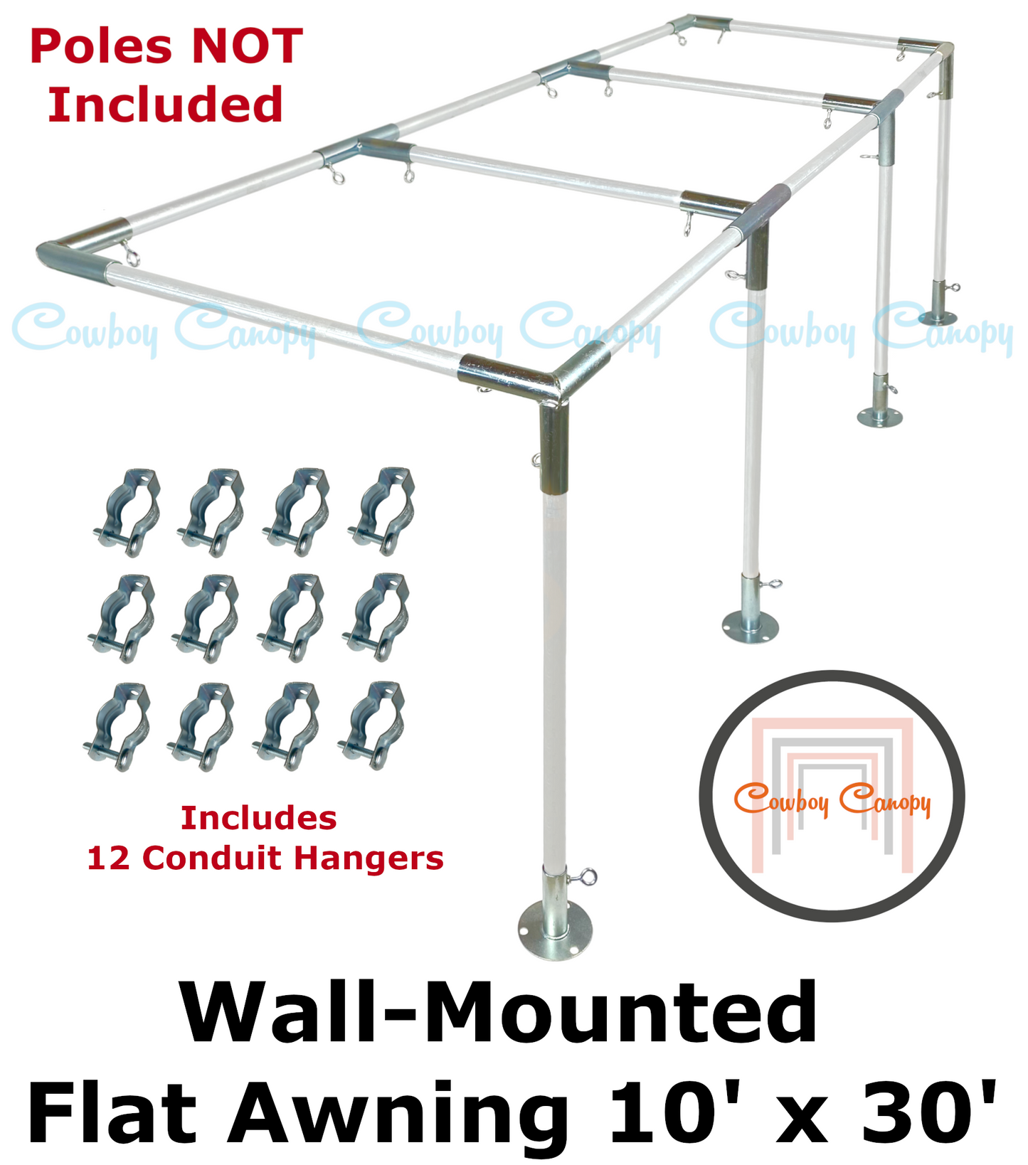 10' Wide Wall-Mounted Flat Awning (3/4")
