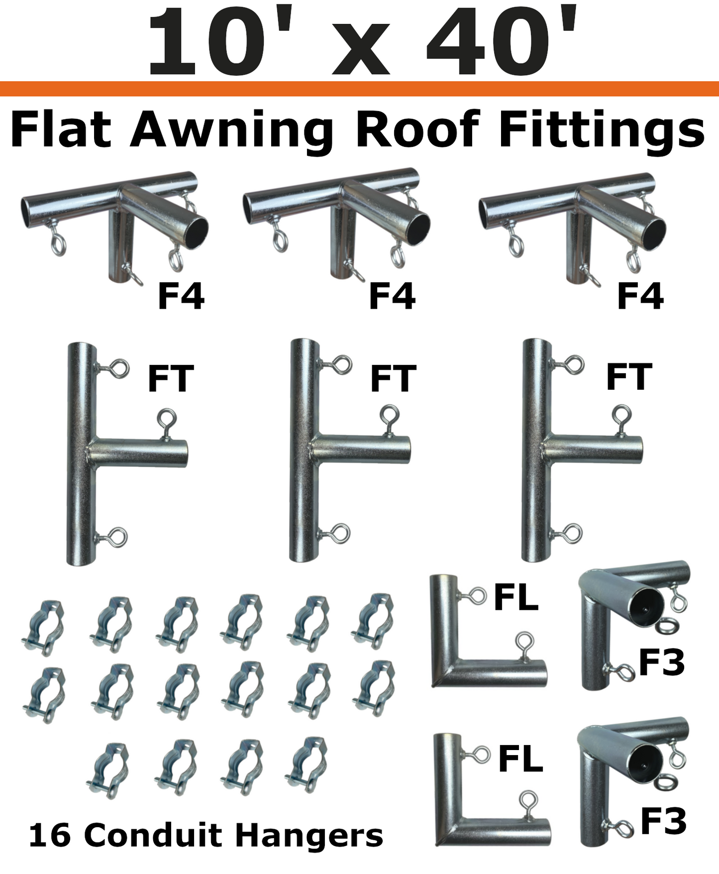 10' Wide Wall-Mounted Flat Awning (3/4")