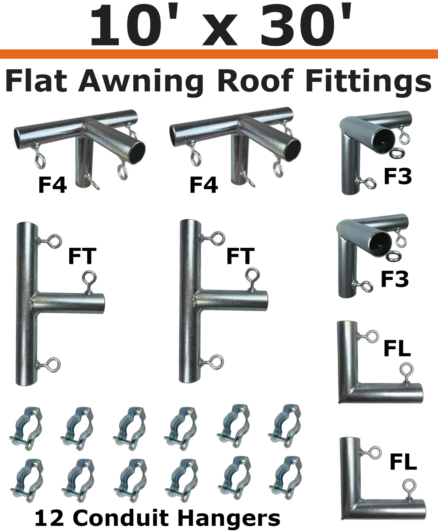 10' Wide Wall-Mounted Flat Awning (3/4")