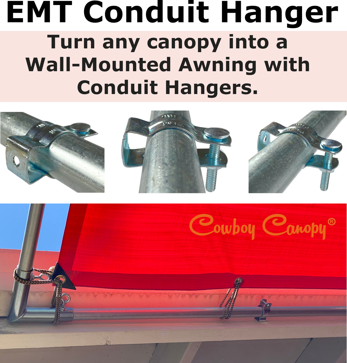 10' Wide Wall-Mounted Flat Awning (3/4")