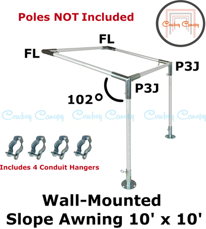 10' Wide Wall-Mounted Slope Awning (1")