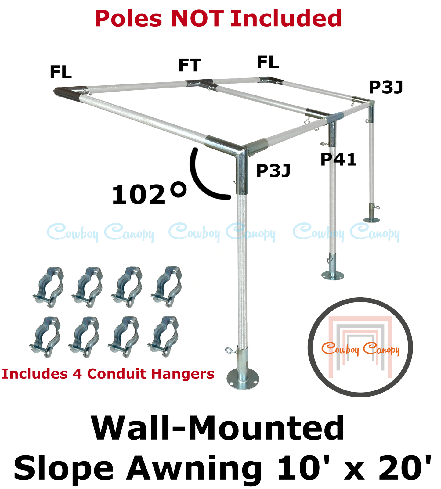 10' Wide Wall-Mounted Slope Awning (1")