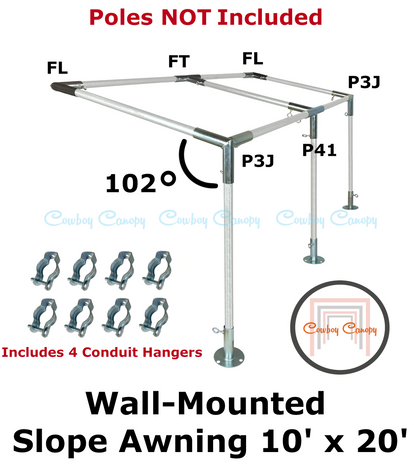 10' Wide Wall-Mounted Slope Awning (1")