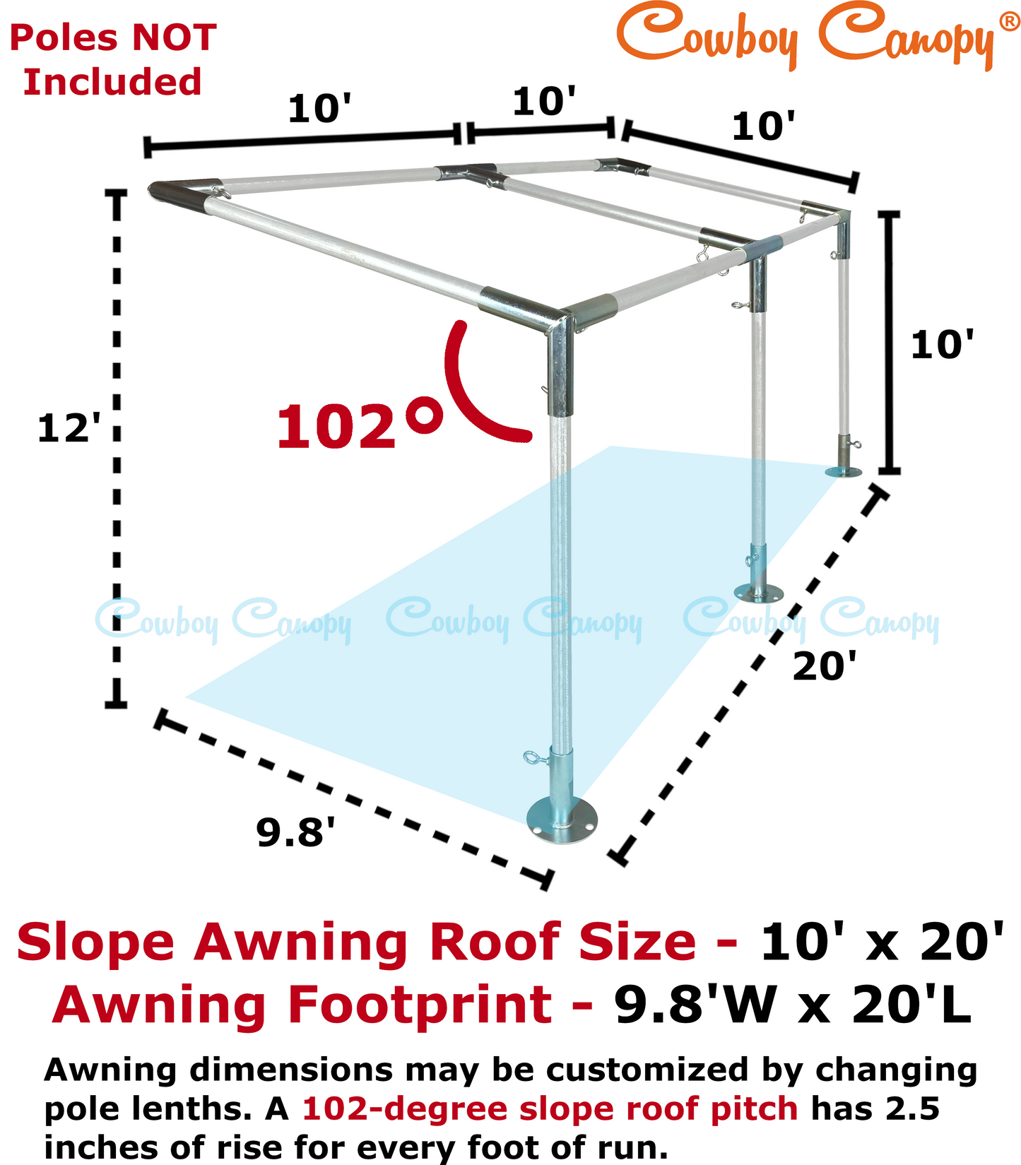 10' Wide Wall-Mounted Slope Awning (1")