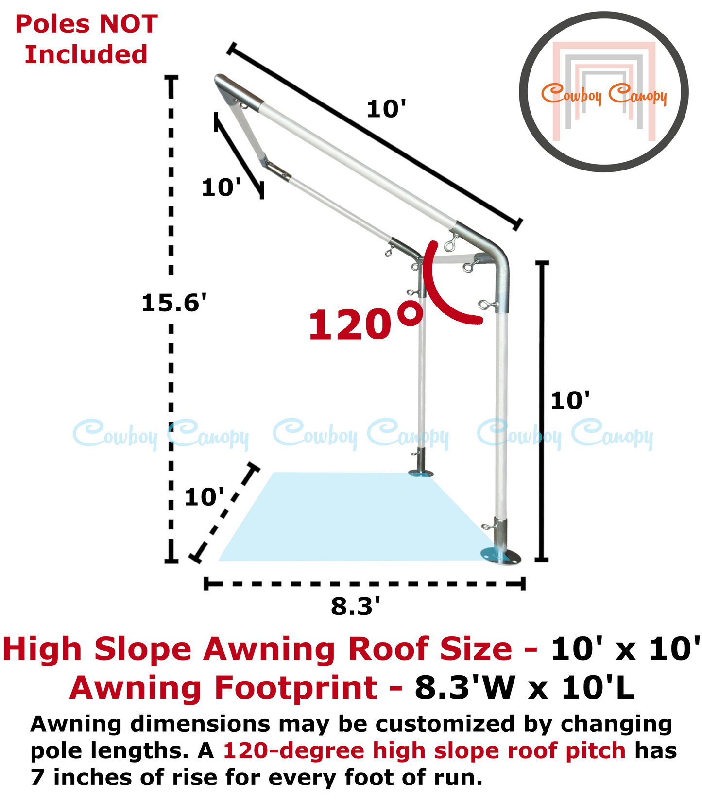 10' Wide Wall-Mounted High Slope Awning (1")