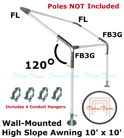 10' Wide Wall-Mounted High Slope Awning (1")
