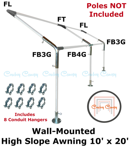 10' Wide Wall-Mounted High Slope Awning (1")