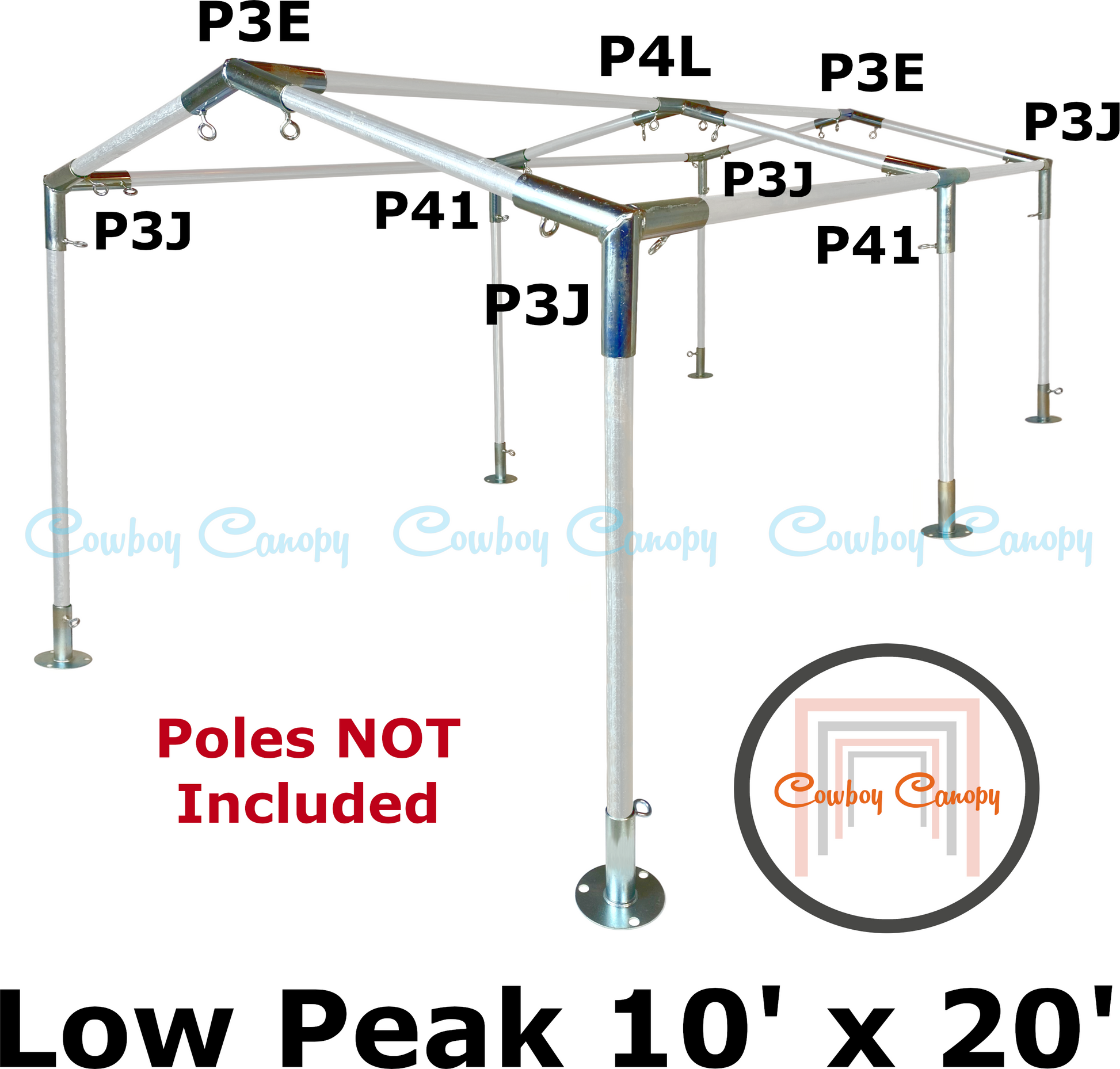 tent parts names 10' Wide Low Peak Canopy Kits (1") – Cowboy Canopy