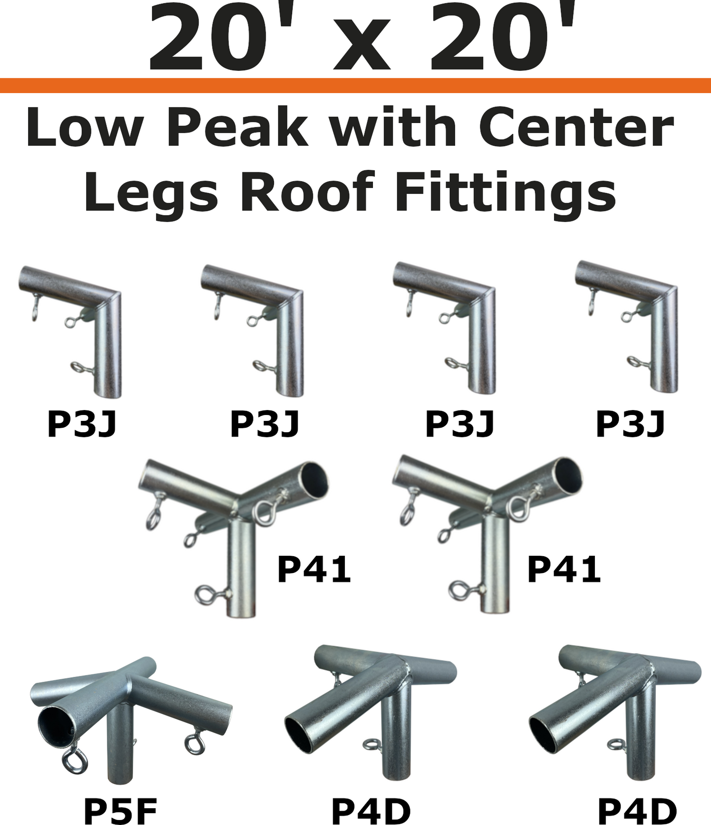 20' Wide Low Peak with Center Legs Canopy Kits (1")