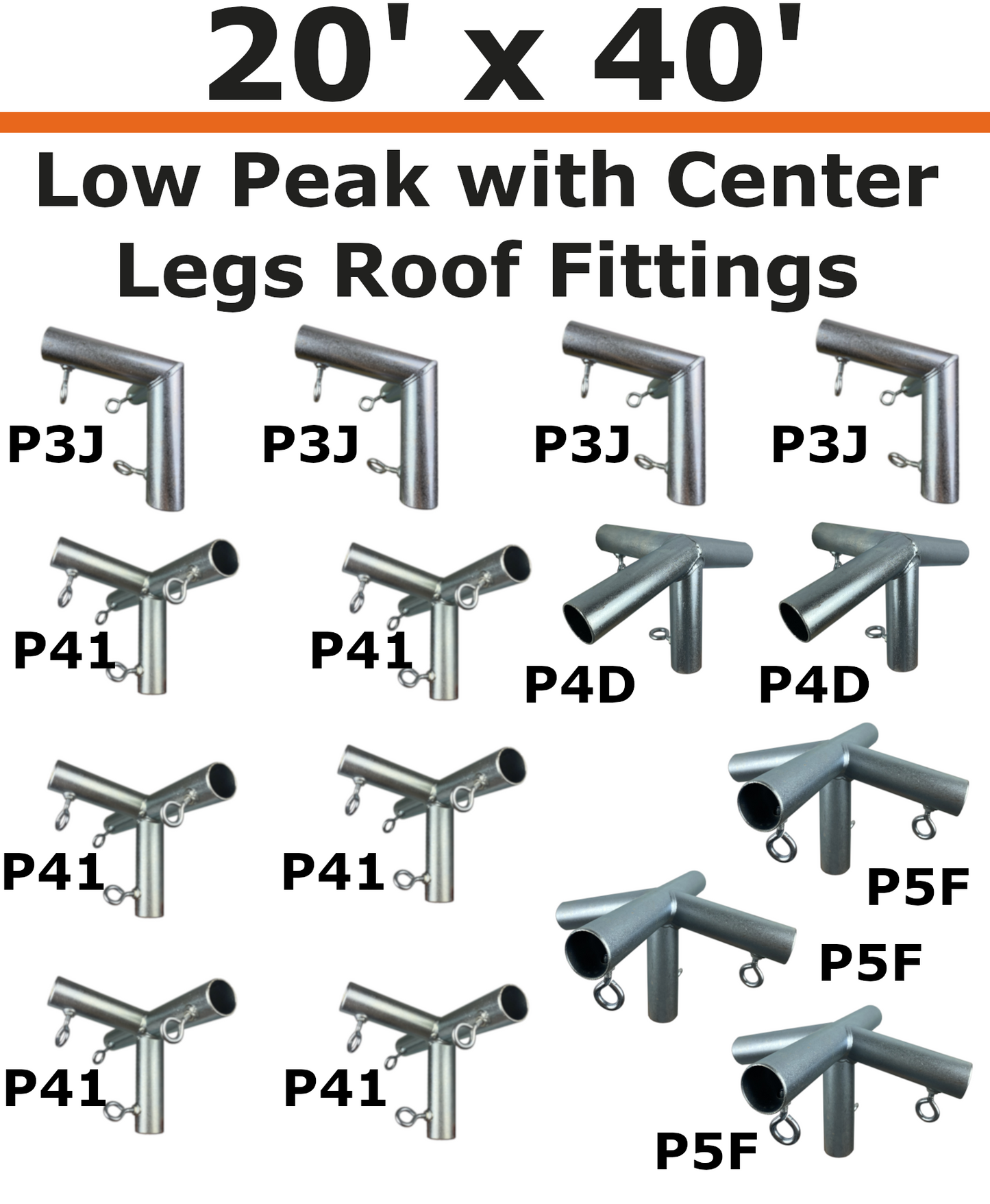 20' Wide Low Peak with Center Legs Canopy Kits (1")