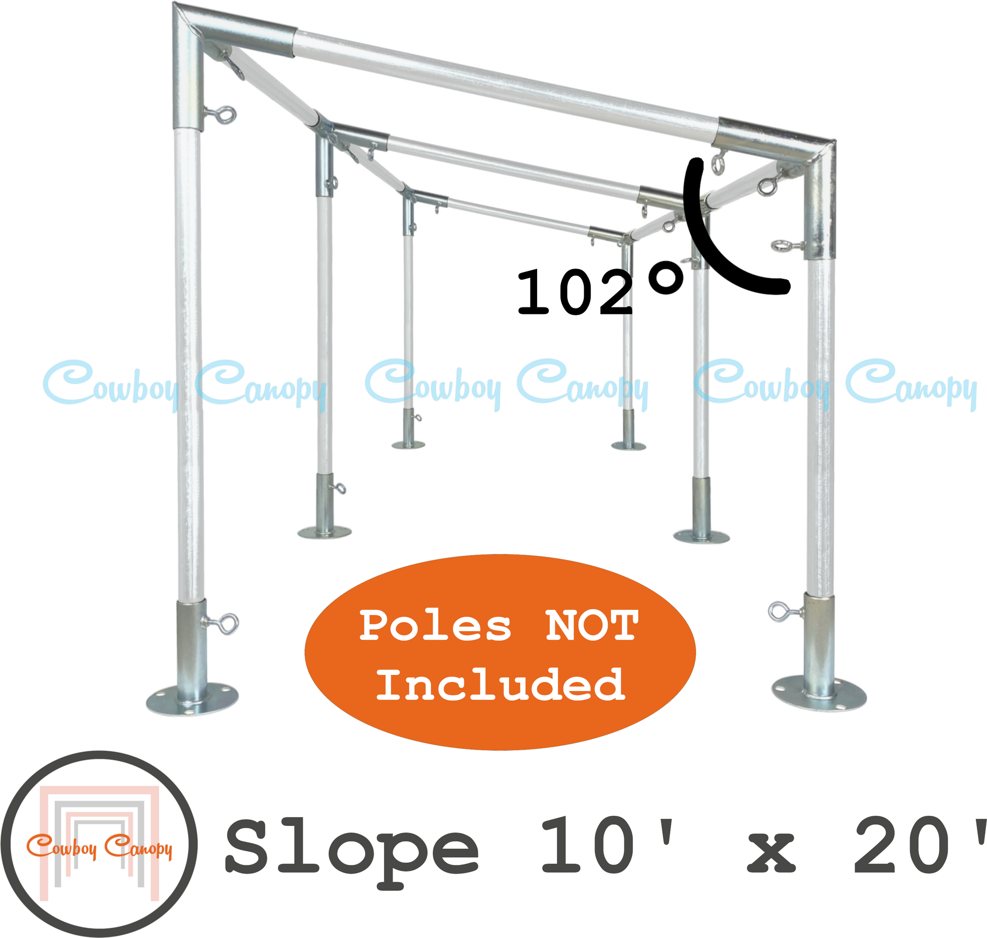 10'x20' Slope Lean-To canopy kit, metal EMT conduit 1-1/2" canopy fittings, DIY carport greenhouse temporary shelter cowboy canopy