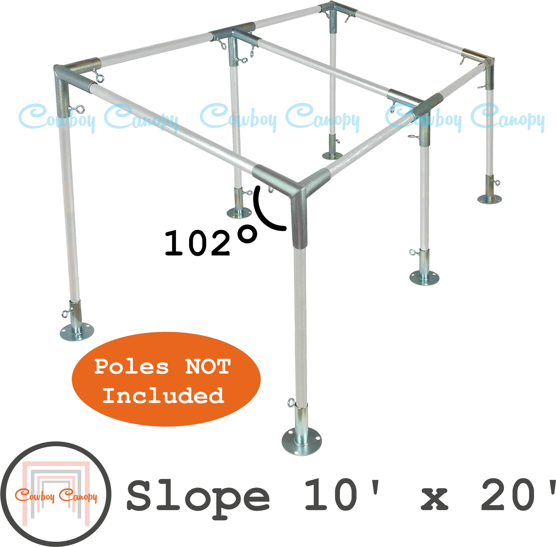 10'x20' Slope Lean-To canopy kit, metal EMT conduit 1-1/2" canopy fittings, DIY carport greenhouse temporary shelter cowboy canopy