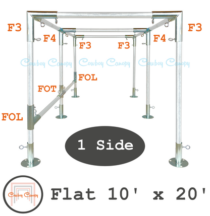 cowboy canopy 10'x20' flat roof canopy fittings kit, 1" EMT electrical metallic conduit fittings, metal canopy parts, 1 side wall