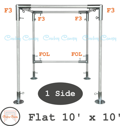 cowboy canopy 10'x10' flat roof canopy fittings kit, 1" EMT electrical metallic conduit fittings, metal canopy parts, 1 side wall 