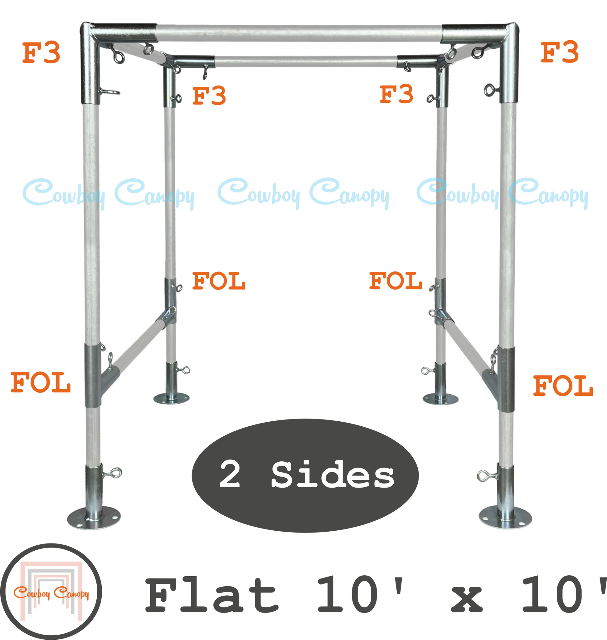 cowboy canopy 10'x10' flat roof canopy fittings kit, 1" EMT electrical metallic conduit fittings, metal canopy parts, 2 side walls