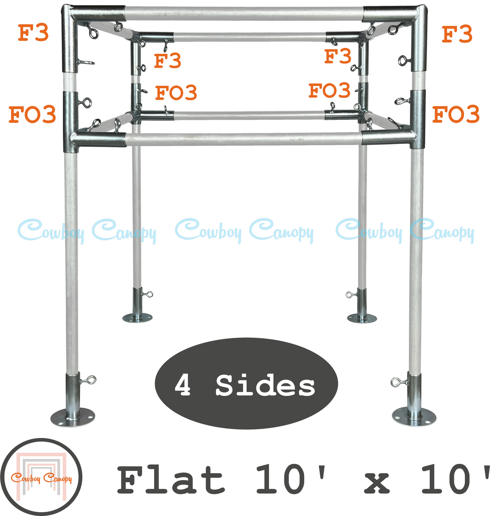 cowboy canopy 10'x10' flat roof canopy fittings kit, 1" EMT electrical metallic conduit fittings, metal canopy parts, 4 side walls