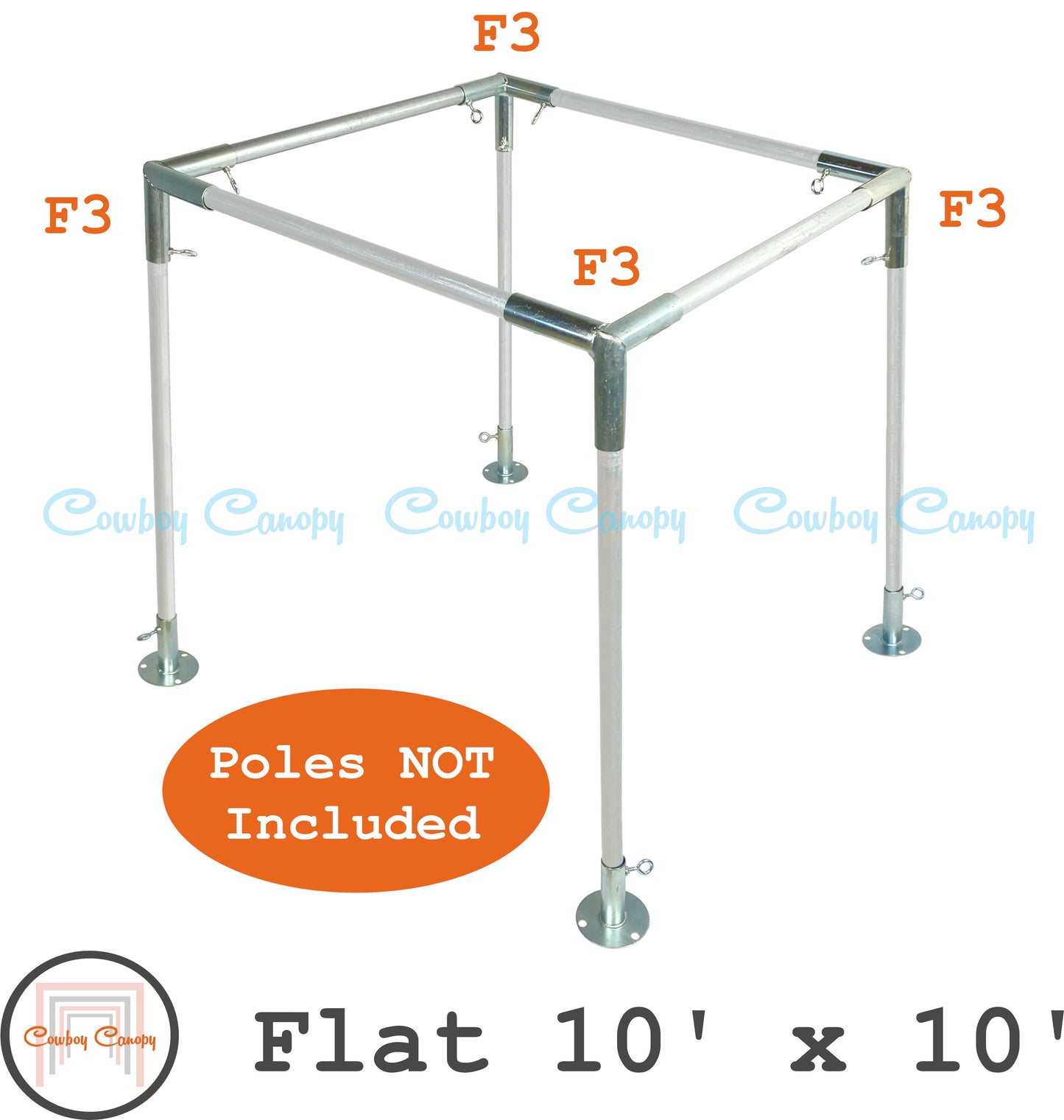 cowboy canopy 10'x10' flat roof canopy fittings kit, 1" EMT electrical metallic conduit fittings, metal canopy parts