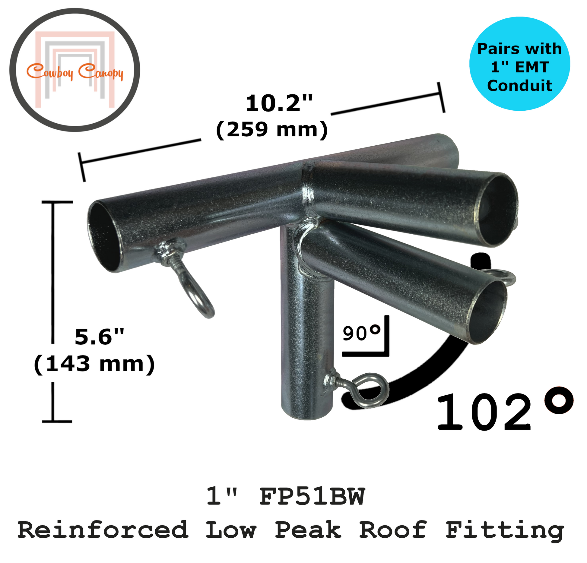 4-Way Left Corner Low Peak Canopy Fitting | Galvanized Steel EMT Pipe Connector For Canopy Frame