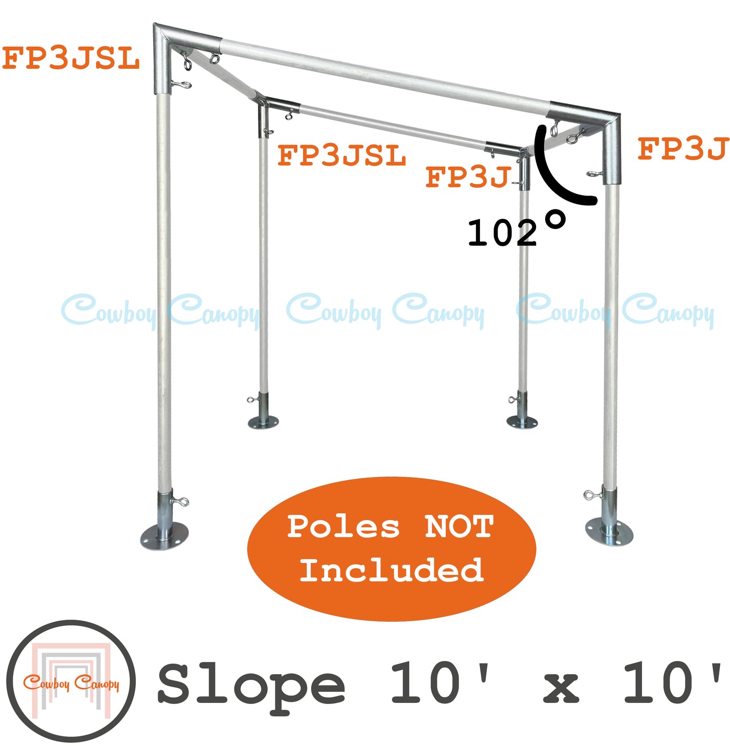 10'x10' Slope Lean-To canopy kit, metal EMT conduit 1" canopy fittings, DIY carport greenhouse temporary shelter cowboy canopy