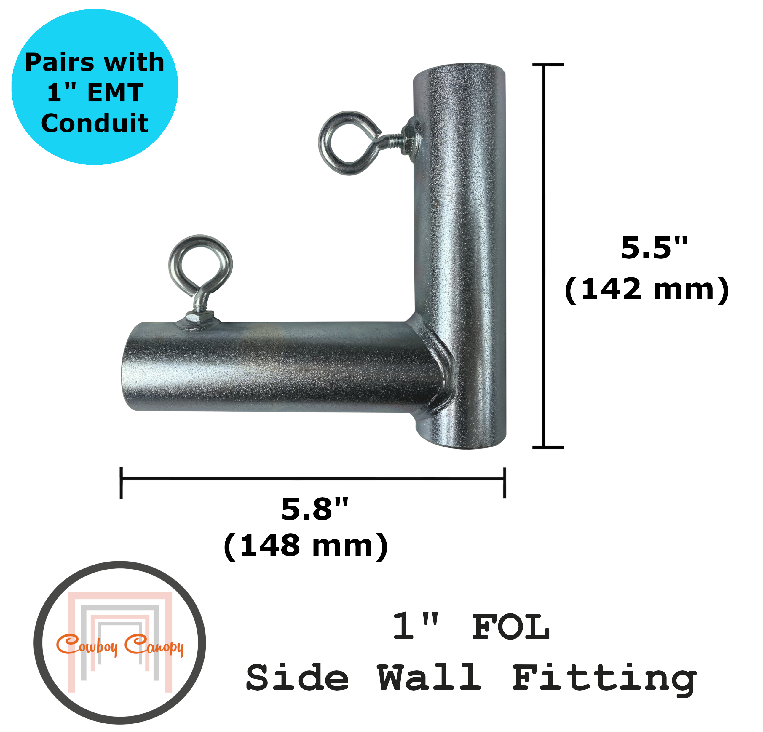 4-Way 1-3/8" ID Low Peak Eave Fitting For Canopy Frames – Galvanized Steel, USA Made